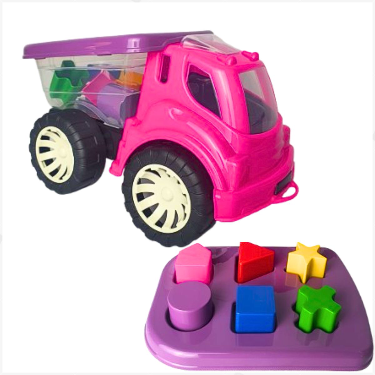 Brinquedo Caminhão Didático Rosa Com Roxo - Smiling Kids Brinquedo Caminhão Didático Rosa Com Roxo - Smiling Kids